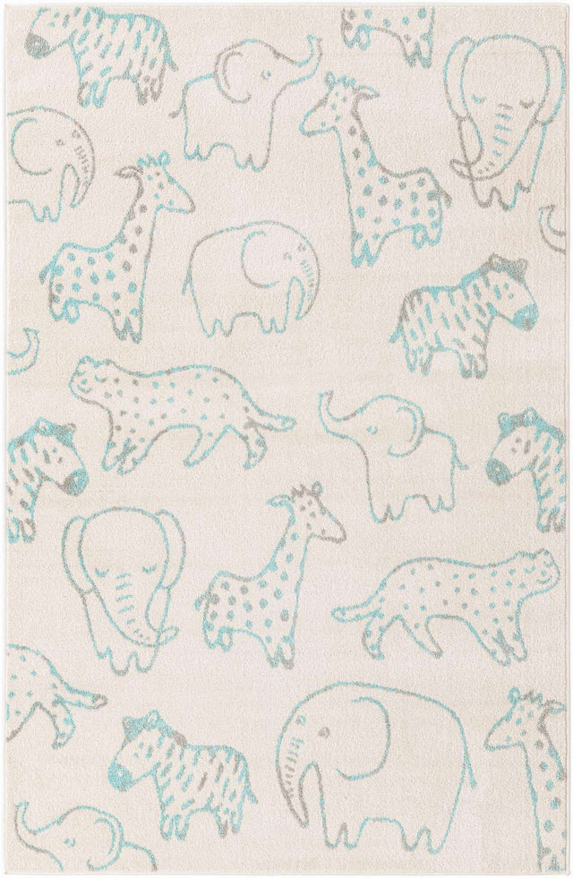 Ivory 5' 3 x 8' Whimsy Kids Rectangle Area Rug for Baby Nursery, Toddler Playroom, Bedrooms