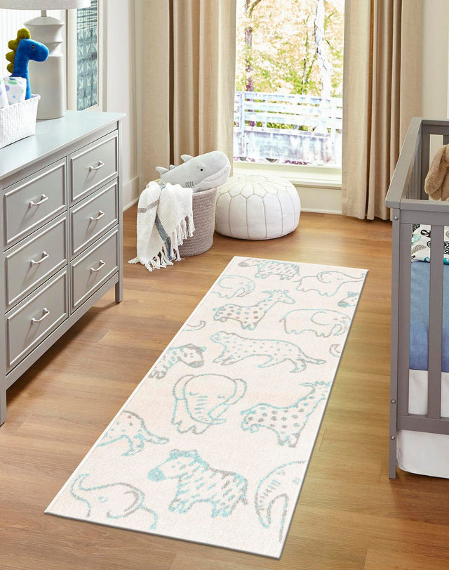 Ivory 2' 2 x 6' Whimsy Kids Runner Area Rug for Baby Nursery, Toddler Playroom, Bedrooms