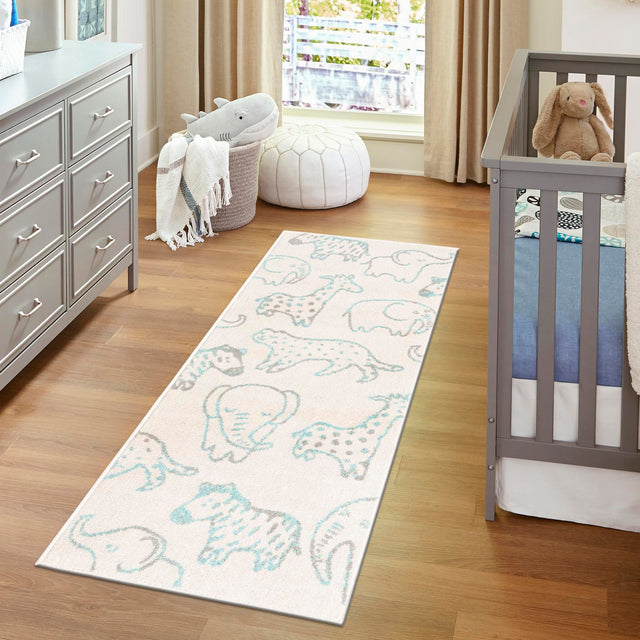 Ivory 2' 2 x 3' 11 Whimsy Kids Runner Area Rug for Baby Nursery, Toddler Playroom, Bedrooms
