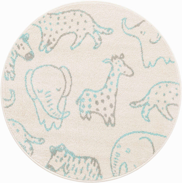 Ivory 3' 3 x 3' 3 Whimsy Kids Round Area Rug for Baby Nursery, Toddler Playroom, Bedrooms