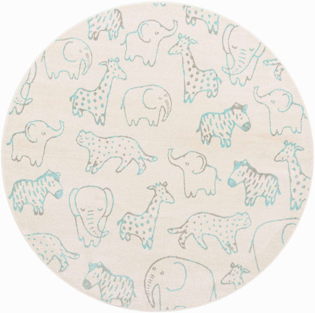 Ivory 7' 10 x 7' 10 Whimsy Kids Round Area Rug for Baby Nursery, Toddler Playroom, Bedrooms
