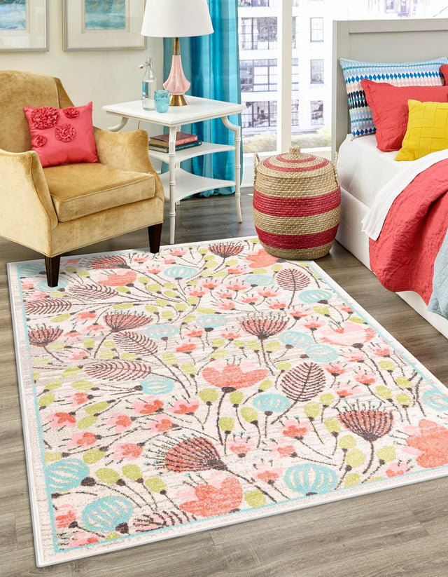 Ivory 3' 11 x 5' 11 Whimsy Kids Rectangle Area Rug for Baby Nursery, Toddler Playroom, Bedrooms