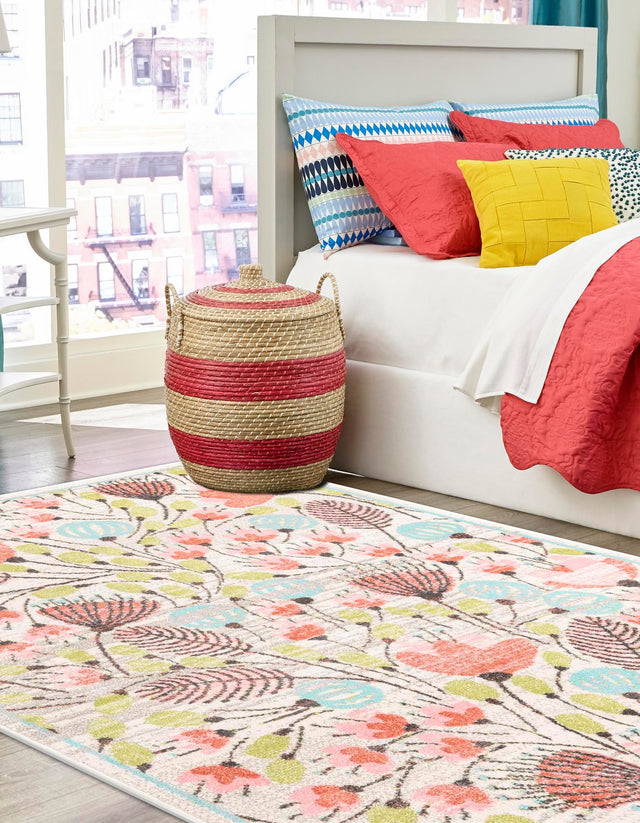 Ivory 3' 11 x 5' 11 Whimsy Kids Rectangle Area Rug for Baby Nursery, Toddler Playroom, Bedrooms