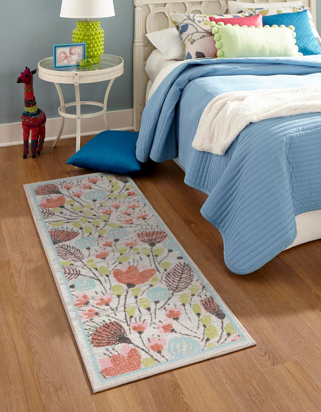 Ivory 2' x 5' 3 Whimsy Kids Runner Area Rug for Baby Nursery, Toddler Playroom, Bedrooms Playful Fun Design Easy Clean Carpet for Sale at Rug Engine