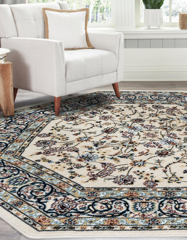 Ivory 4' 1 x 4' 1 Narenj Octagon Area Rug 85% Polypropylene & 15% Polyester Traditional Classic Carpet for Living, Dining, Bedrooms, Office for Sale at Rug Engine