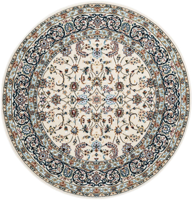 Ivory 4' 1 x 4' 1 Narenj Round Area Rug 85% Polypropylene & 15% Polyester Traditional Classic Carpet for Living, Dining, Bedrooms, Office for Sale at Rug Engine