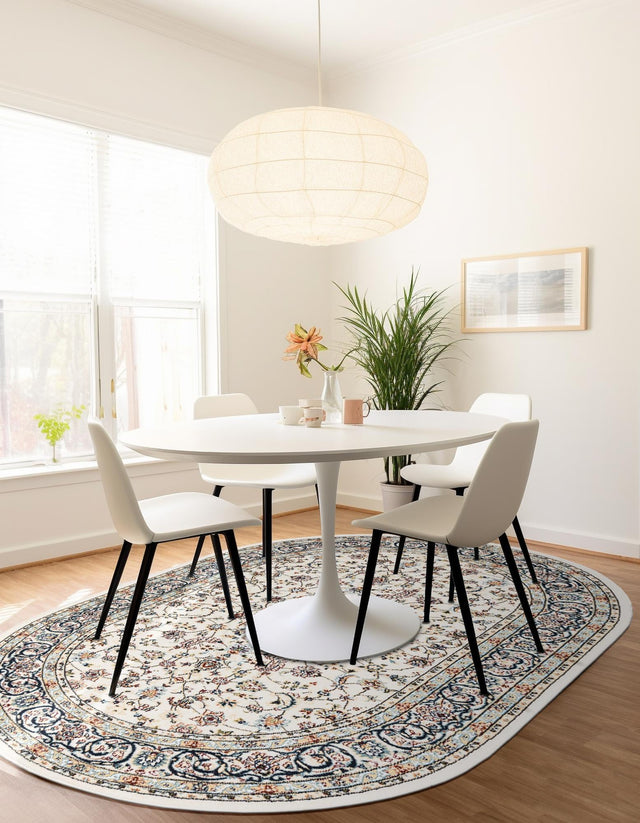 Ivory 4' 1 x 6' 1 Narenj Oval Area Rug 85% Polypropylene & 15% Polyester Traditional Classic Carpet for Living, Dining, Bedrooms, Office for Sale at Rug Engine