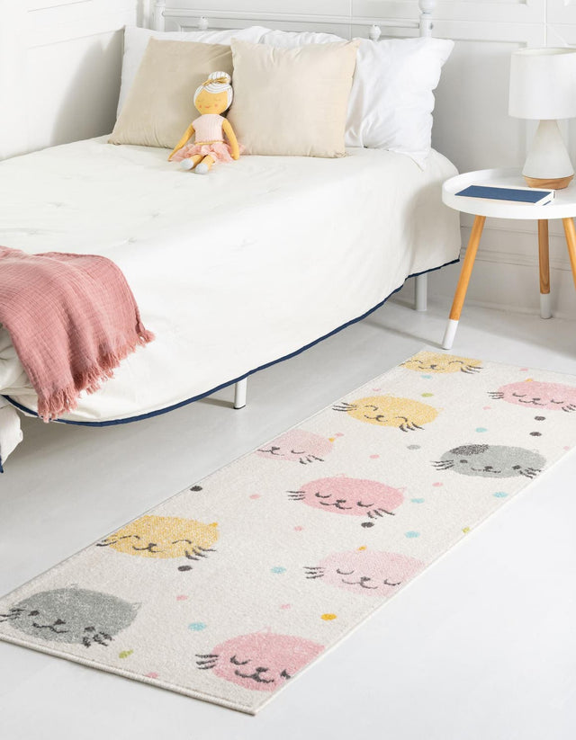 Ivory 2' 2 x 6' Whimsy Kids Runner Area Rug for Baby Nursery, Toddler Playroom, Bedrooms