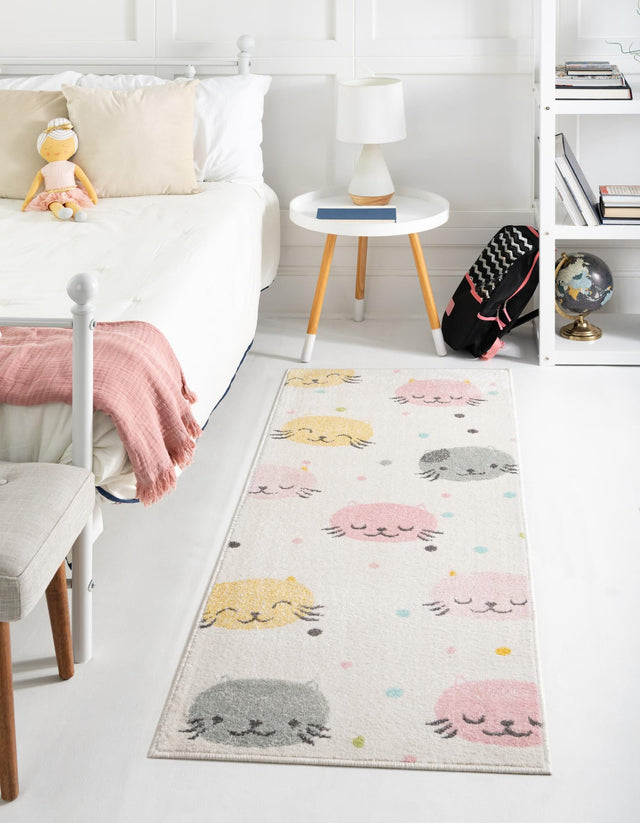 Ivory 2' 2 x 6' Whimsy Kids Runner Area Rug for Baby Nursery, Toddler Playroom, Bedrooms
