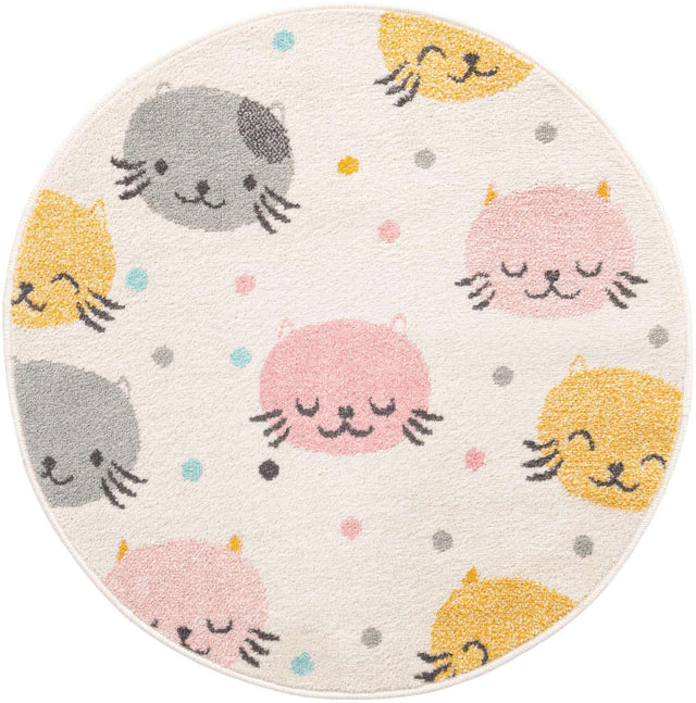 Ivory 3' 3 x 3' 3 Whimsy Kids Round Area Rug for Baby Nursery, Toddler Playroom, Bedrooms