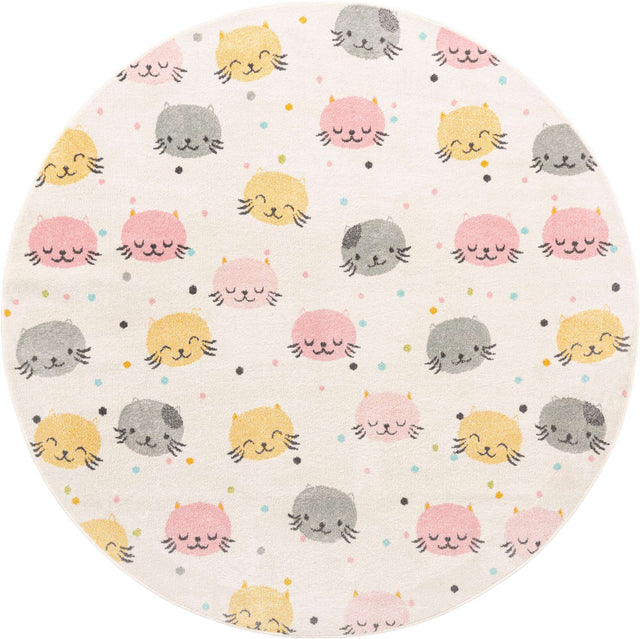 Ivory 7' 10 x 7' 10 Whimsy Kids Round Area Rug for Baby Nursery, Toddler Playroom, Bedrooms