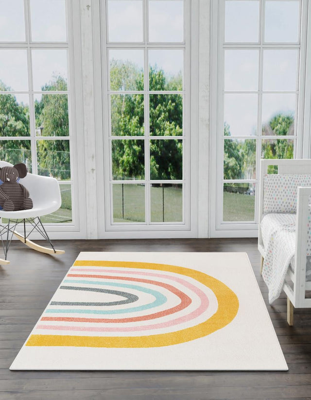 Ivory 5' 3 x 8' Whimsy Kids Rectangle Area Rug for Baby Nursery, Toddler Playroom, Bedrooms Playful Fun Design Easy Clean Carpet for Sale at Rug Engine