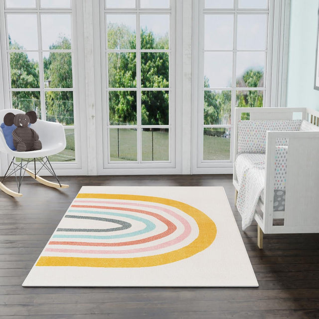 Ivory 7' 10 x 10' Whimsy Kids Rectangle Area Rug for Baby Nursery, Toddler Playroom, Bedrooms