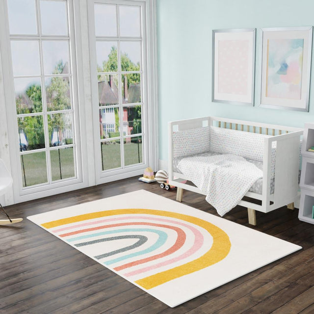 Ivory 7' 10 x 10' Whimsy Kids Rectangle Area Rug for Baby Nursery, Toddler Playroom, Bedrooms