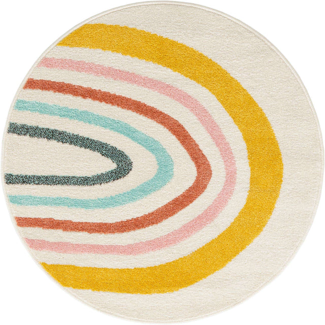 Ivory 3' 3 x 3' 3 Whimsy Kids Round Area Rug for Baby Nursery, Toddler Playroom, Bedrooms