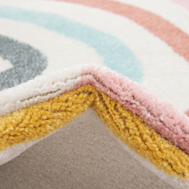 Ivory 6' 1 x 6' 1 Whimsy Kids Round Area Rug for Baby Nursery, Toddler Playroom, Bedrooms Playful Fun Design Easy Clean Carpet for Sale at Rug Engine