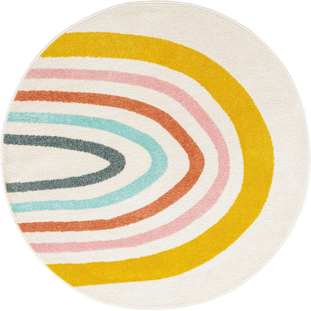Ivory 5' 3 x 5' 3 Whimsy Kids Round Area Rug for Baby Nursery, Toddler Playroom, Bedrooms