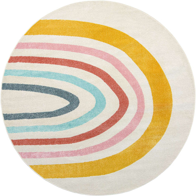 Ivory 7' 10 x 7' 10 Whimsy Kids Round Area Rug for Baby Nursery, Toddler Playroom, Bedrooms