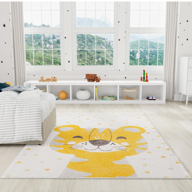 Ivory 5' 3 x 8' Whimsy Kids Rectangle Area Rug for Baby Nursery, Toddler Playroom, Bedrooms
