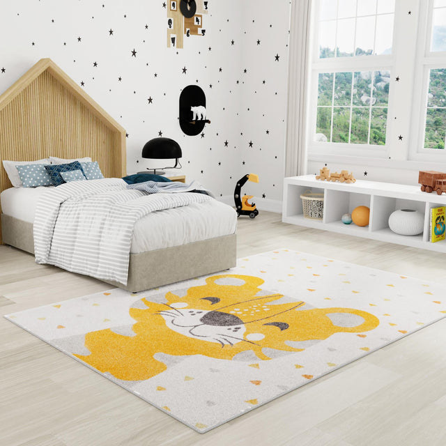 Ivory 5' 3 x 8' Whimsy Kids Rectangle Area Rug for Baby Nursery, Toddler Playroom, Bedrooms