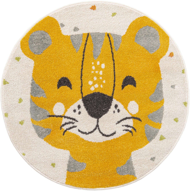 Ivory 3' 3 x 3' 3 Whimsy Kids Round Area Rug for Baby Nursery, Toddler Playroom, Bedrooms