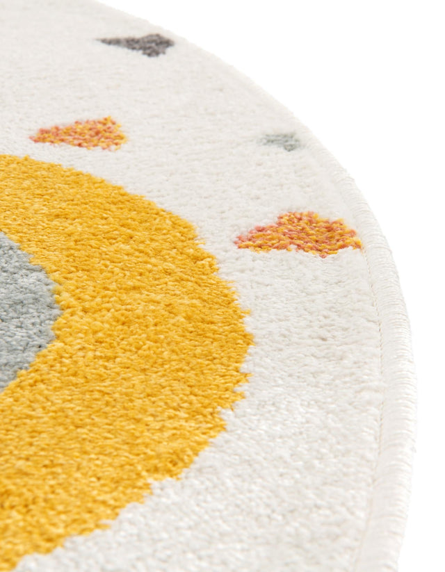 Ivory 5' 3 x 5' 3 Whimsy Kids Round Area Rug for Baby Nursery, Toddler Playroom, Bedrooms