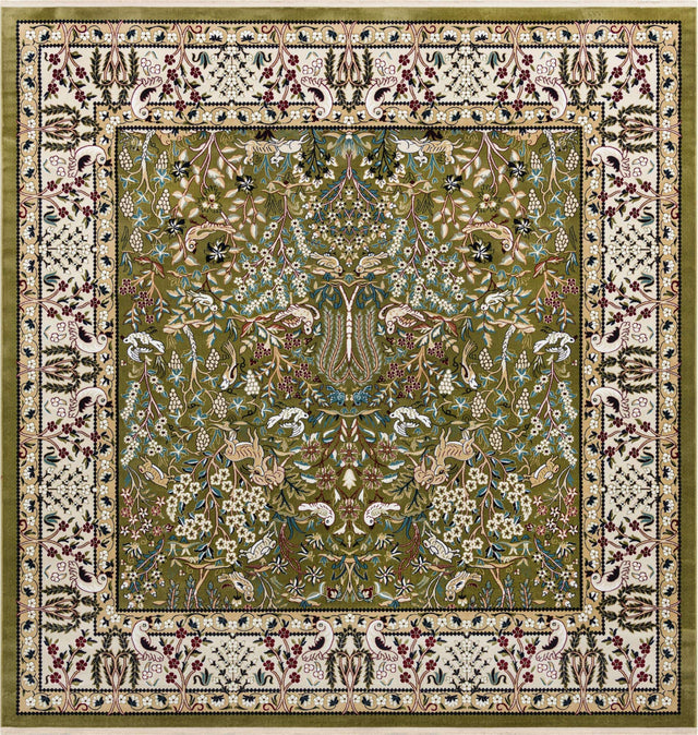 Green 10' x 10' Narenj Square Area Rug 85% Polypropylene & 15% Polyester Traditional Classic Carpet for Living, Dining, Bedrooms, Office for Sale at Rug Engine