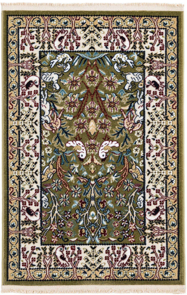 Green 2' x 3' 1 Narenj Rectangle Area Rug 85% Polypropylene & 15% Polyester Traditional Classic Carpet for Living, Dining, Bedrooms, Office for Sale at Rug Engine