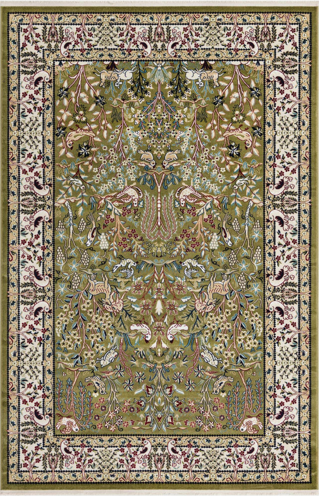 Green 4' 1 x 6' 1 Narenj Rectangle Area Rug 85% Polypropylene & 15% Polyester Traditional Classic Carpet for Living, Dining, Bedrooms, Office for Sale at Rug Engine