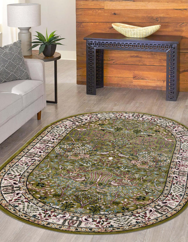 Green 4' 1 x 6' 1 Narenj Oval Area Rug 85% Polypropylene & 15% Polyester Traditional Classic Carpet for Living, Dining, Bedrooms, Office for Sale at Rug Engine