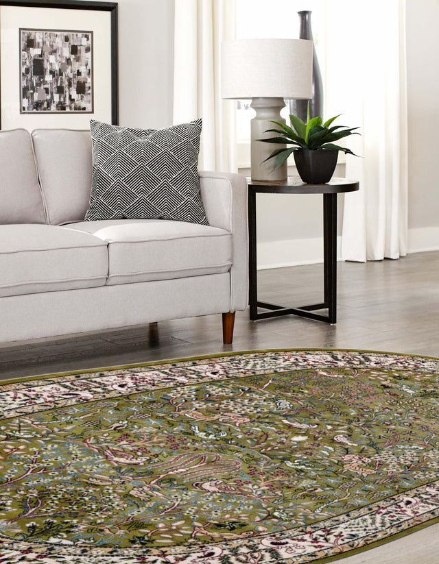 Green 4' 1 x 6' 1 Narenj Oval Area Rug 85% Polypropylene & 15% Polyester Traditional Classic Carpet for Living, Dining, Bedrooms, Office for Sale at Rug Engine