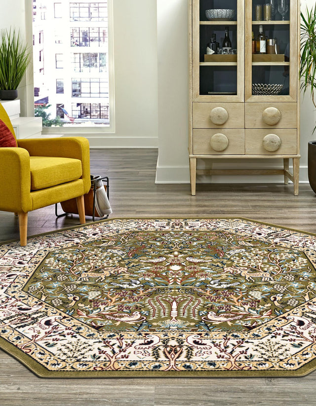 Green 4' 1 x 4' 1 Narenj Octagon Area Rug 85% Polypropylene & 15% Polyester Traditional Classic Carpet for Living, Dining, Bedrooms, Office for Sale at Rug Engine