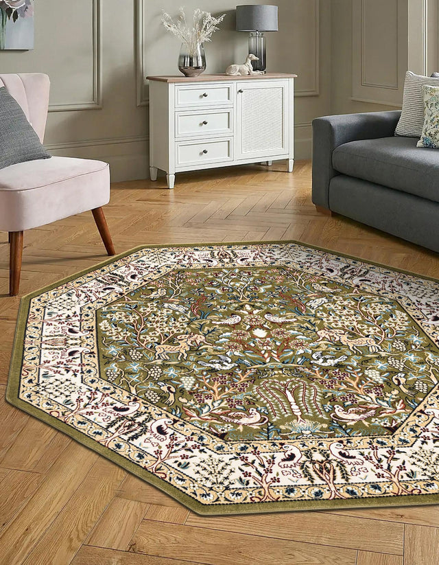 Green 4' 1 x 4' 1 Narenj Octagon Area Rug 85% Polypropylene & 15% Polyester Traditional Classic Carpet for Living, Dining, Bedrooms, Office for Sale at Rug Engine