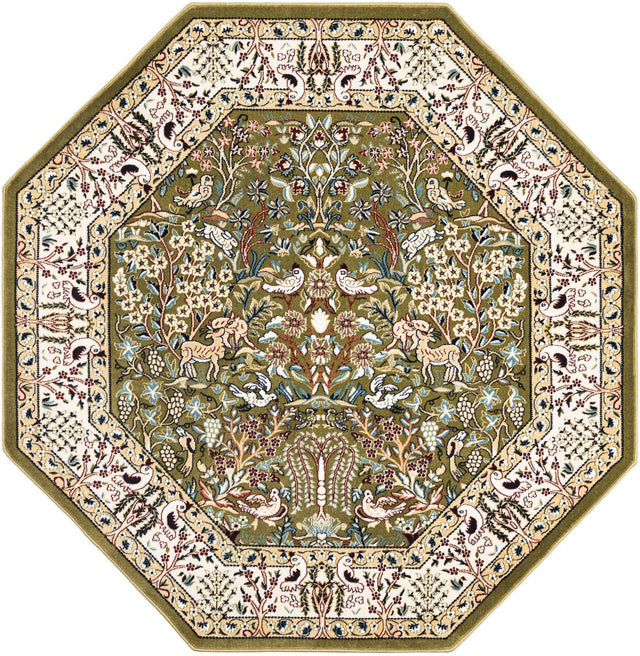 Green 6' 1 x 6' 1 Narenj Octagon Area Rug 85% Polypropylene & 15% Polyester Traditional Classic Carpet for Living, Dining, Bedrooms, Office for Sale at Rug Engine