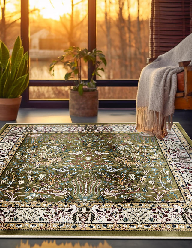 Green 6' 1 x 6' 1 Narenj Square Area Rug 85% Polypropylene & 15% Polyester Traditional Classic Carpet for Living, Dining, Bedrooms, Office for Sale at Rug Engine