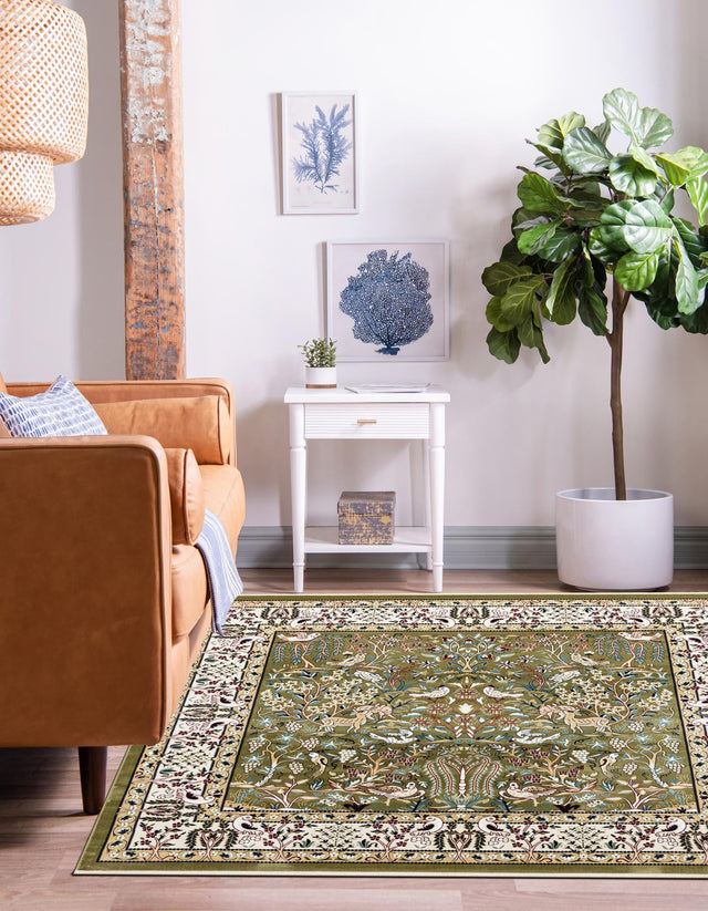 Green 6' 1 x 6' 1 Narenj Square Area Rug 85% Polypropylene & 15% Polyester Traditional Classic Carpet for Living, Dining, Bedrooms, Office for Sale at Rug Engine