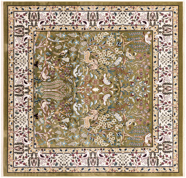 Green 7' 10 x 7' 10 Narenj Square Area Rug 85% Polypropylene & 15% Polyester Traditional Classic Carpet for Living, Dining, Bedrooms, Office for Sale at Rug Engine