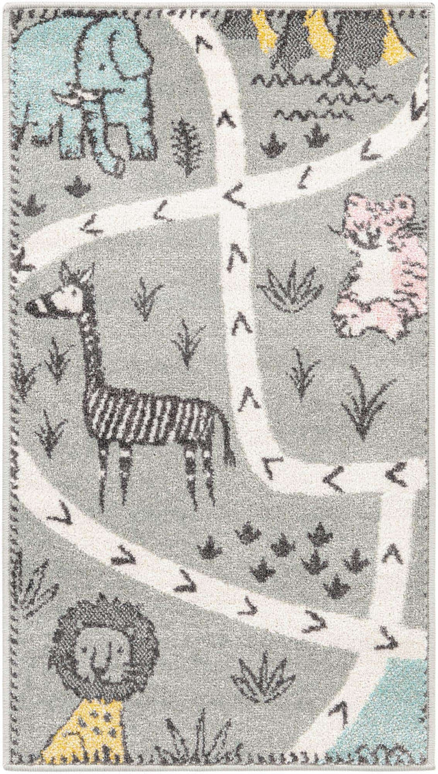 Gray 2' 2 x 3' 11 Whimsy Kids Runner Area Rug for Baby Nursery, Toddler Playroom, Bedrooms