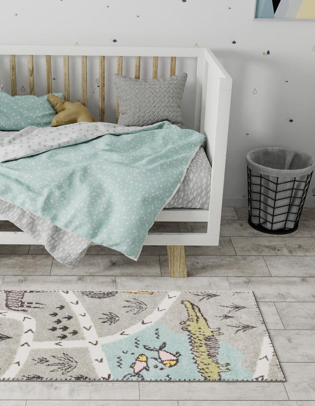 Gray 2' 2 x 3' 11 Whimsy Kids Runner Area Rug for Baby Nursery, Toddler Playroom, Bedrooms