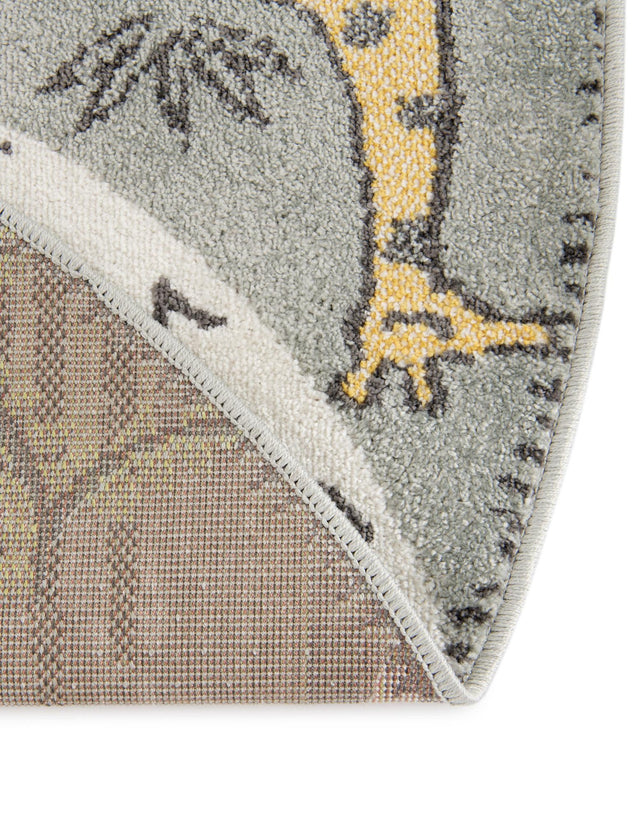 Gray 3' 3 x 3' 3 Whimsy Kids Round Area Rug for Baby Nursery, Toddler Playroom, Bedrooms