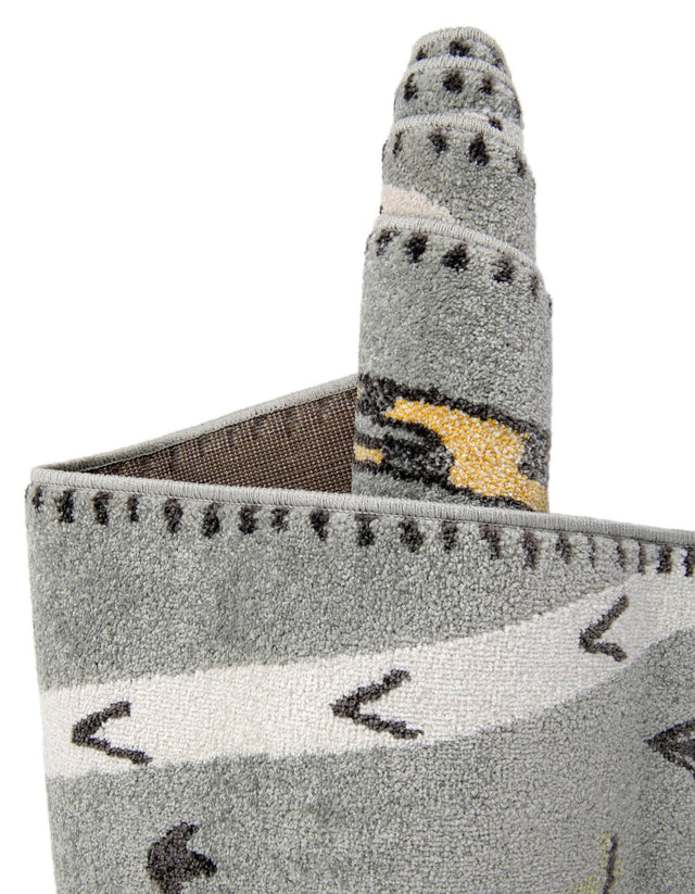 Gray 6' 1 x 6' 1 Whimsy Kids Round Area Rug for Baby Nursery, Toddler Playroom, Bedrooms