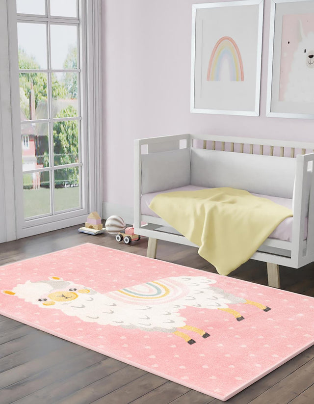 Pink 7' 10 x 10' Whimsy Kids Rectangle Area Rug for Baby Nursery, Toddler Playroom, Bedrooms