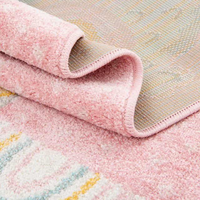 Pink 5' 3 x 8' Whimsy Kids Rectangle Area Rug for Baby Nursery, Toddler Playroom, Bedrooms