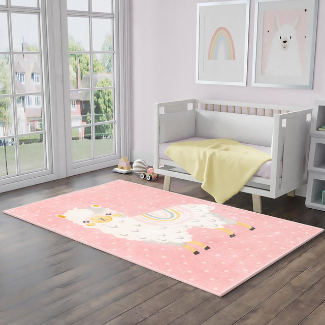 Pink 5' 3 x 8' Whimsy Kids Rectangle Area Rug for Baby Nursery, Toddler Playroom, Bedrooms