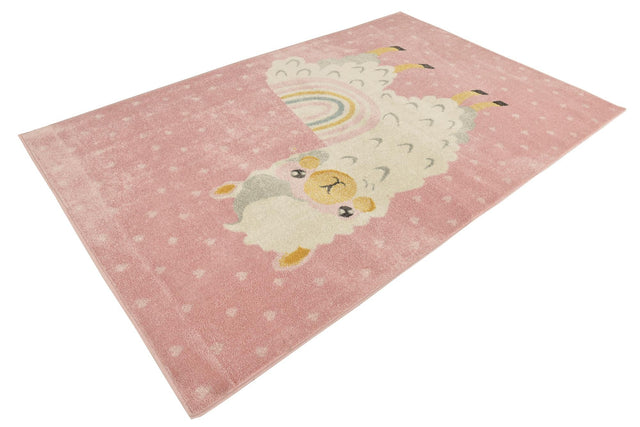 Pink 5' 3 x 8' Whimsy Kids Rectangle Area Rug for Baby Nursery, Toddler Playroom, Bedrooms