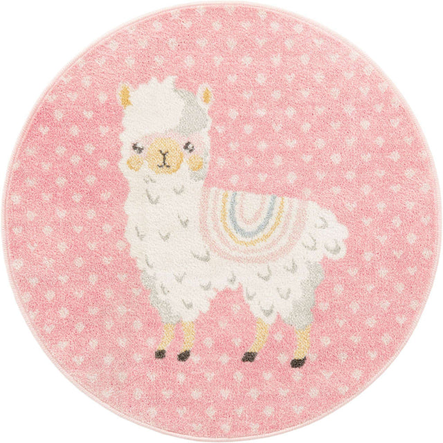 Pink 3' 3 x 3' 3 Whimsy Kids Round Area Rug for Baby Nursery, Toddler Playroom, Bedrooms