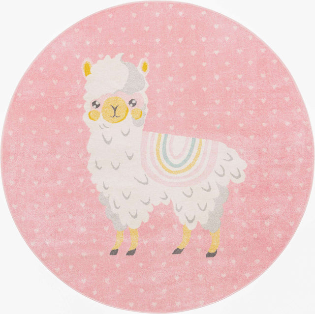 Pink 7' 10 x 7' 10 Whimsy Kids Round Area Rug for Baby Nursery, Toddler Playroom, Bedrooms