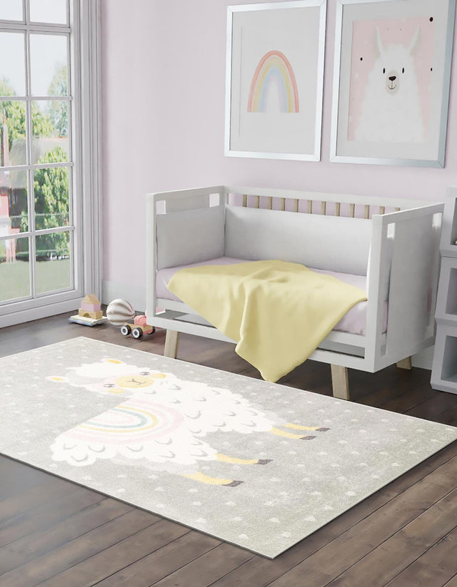 Gray 3' 11 x 5' 11 Whimsy Kids Rectangle Area Rug for Baby Nursery, Toddler Playroom, Bedrooms