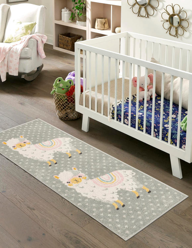 Gray 2' 2 x 3' 11 Whimsy Kids Runner Area Rug for Baby Nursery, Toddler Playroom, Bedrooms
