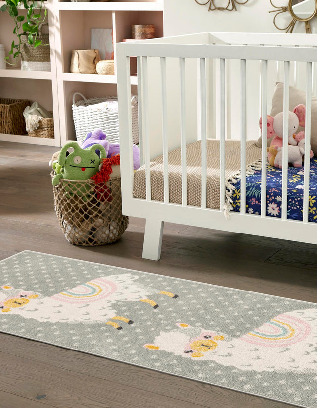 Gray 2' 2 x 3' 11 Whimsy Kids Runner Area Rug for Baby Nursery, Toddler Playroom, Bedrooms